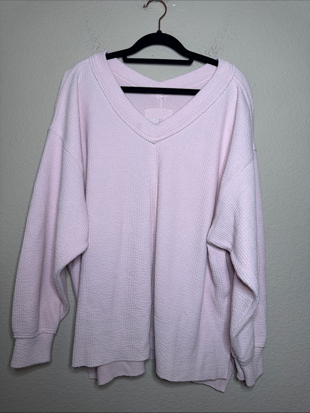 aerie Pale Pink V-Neck Waffle Knit Sweater